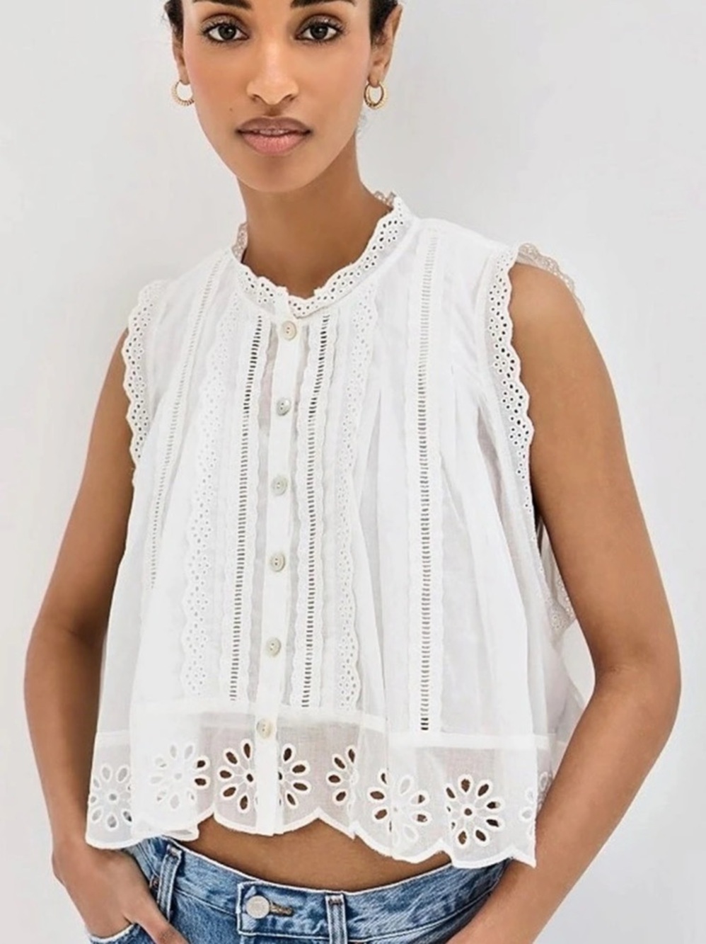 Farm Rio Off-White Sleeveless Top
